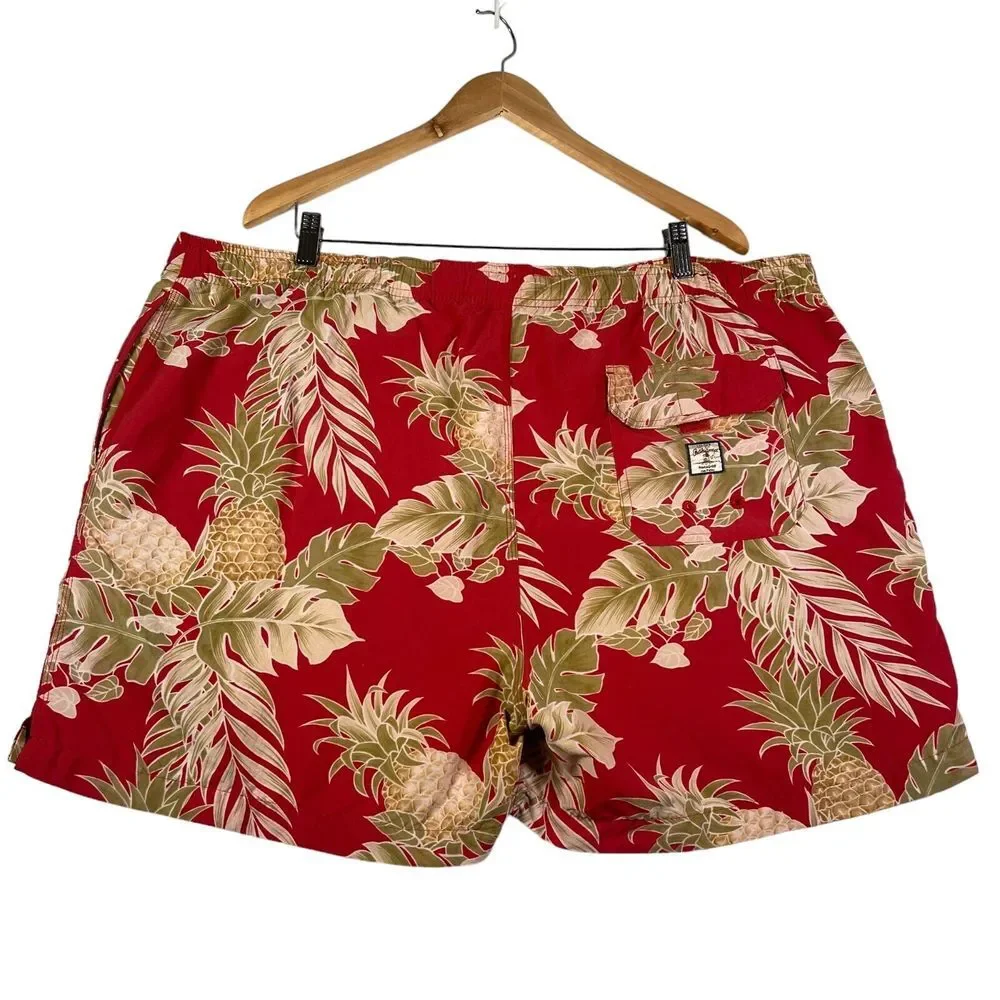 Tommy Bahama Swim Trunks Mens‎ XL Red Beige Pineapple Palm Lined Beach Shorts